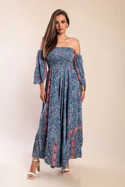 Abito maxi con stampa, multicolore