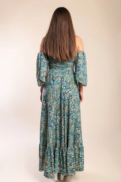 Abito maxi con stampa, multicolore
