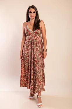 Abito maxi con stampa, multicolore