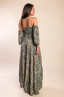 Abito maxi con stampa, multicolore