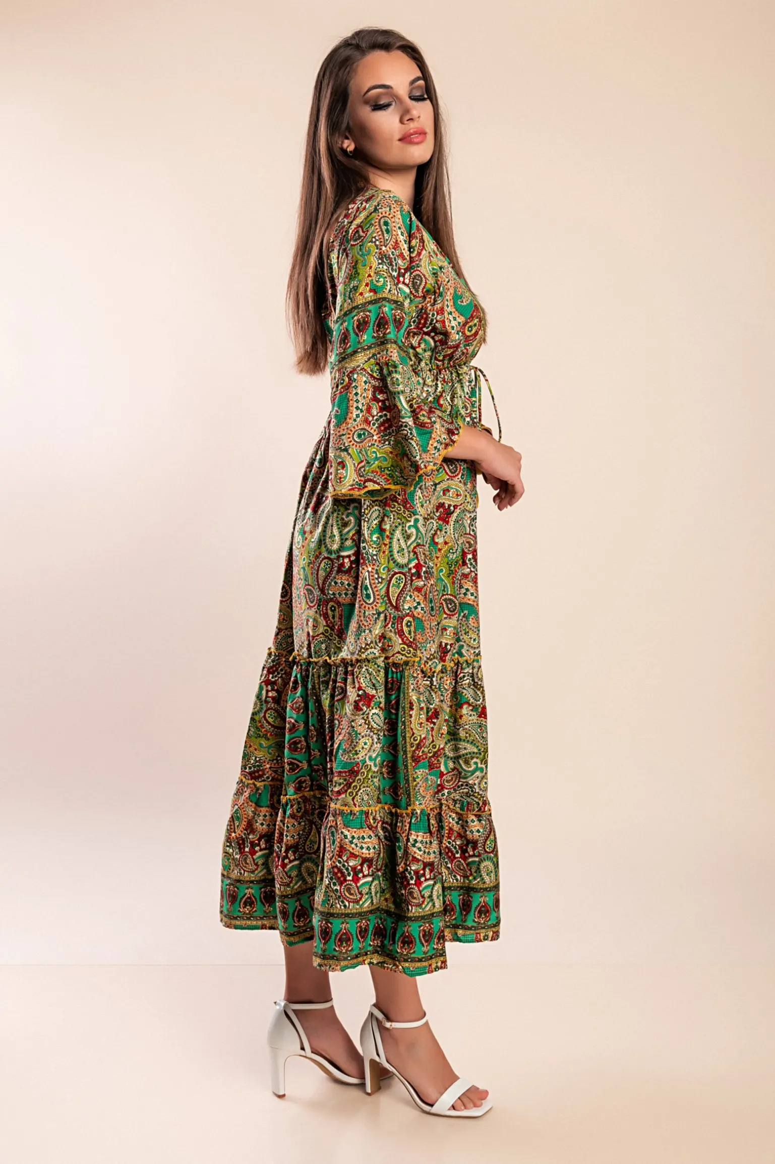Abito maxi con stampa, verde chiaro