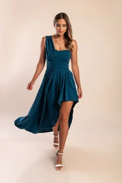 Abito maxi elegante, petrolio