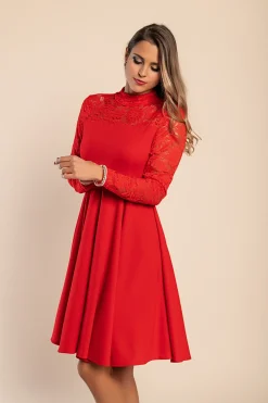 Abito midi aderente con pizzo, rosso