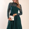 Abito midi aderente con pizzo, verde