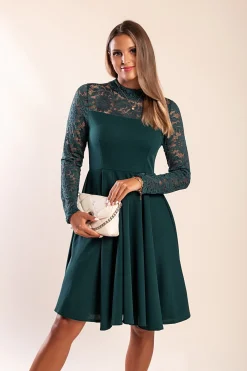 Abito midi aderente con pizzo, verde