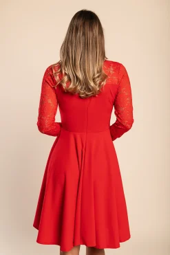 Abito midi aderente con pizzo, rosso