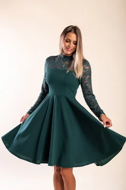 Abito midi aderente con pizzo, verde