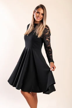 Abito midi aderente con pizzo, nero