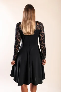 Abito midi aderente con pizzo, nero