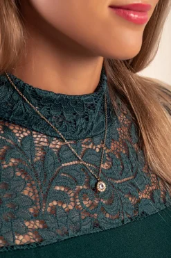 Abito midi aderente con pizzo, verde