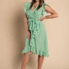 Abito midi con fantasia a pois, verde chiaro