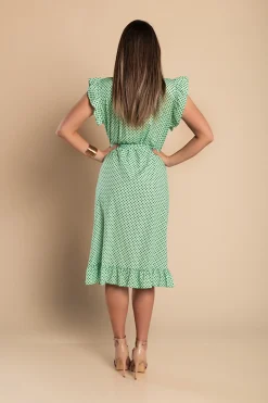 Abito midi con fantasia a pois, verde chiaro