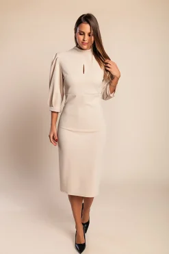 Abito midi con maniche a 3/4, beige