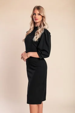 Abito midi con maniche a 3/4, nero