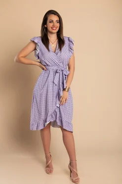 Abito midi con stampa a pois, lilla