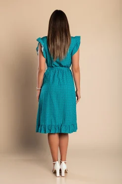 Abito midi con stampa a pois, menta
