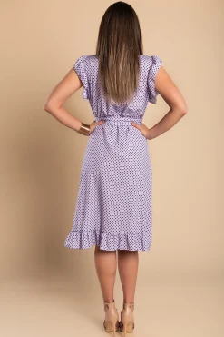 Abito midi con stampa a pois, lilla
