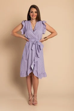 Abito midi con stampa a pois, lilla