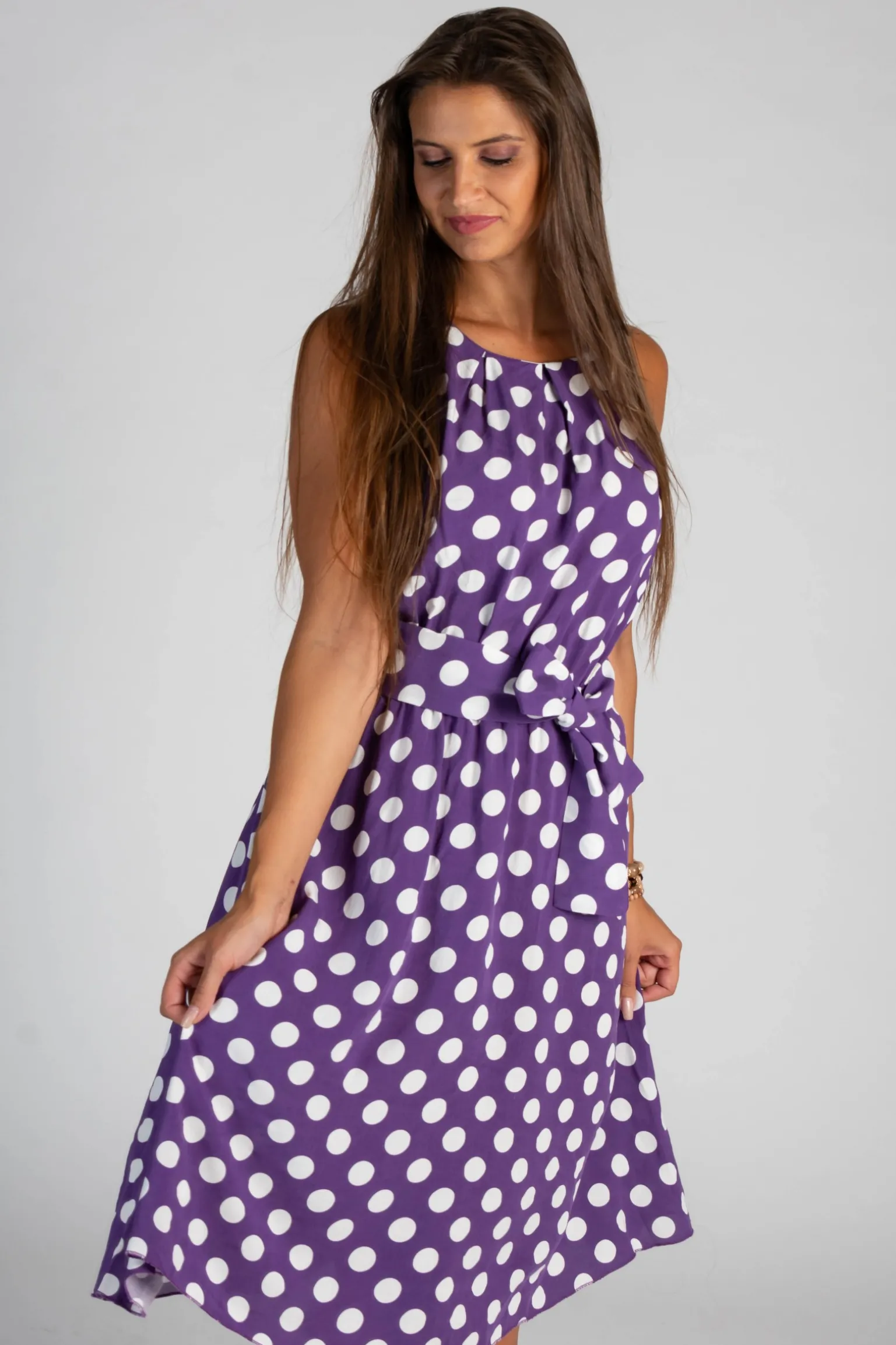 Abito midi con stampa pois Moulisha, lila