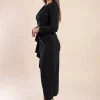 Abito midi elegante Brynlee con maniche a 3/4 e volant, nero