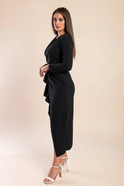Abito midi elegante Brynlee con maniche a 3/4 e volant, nero