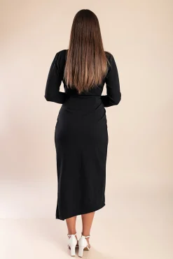 Abito midi elegante Brynlee con maniche a 3/4 e volant, nero