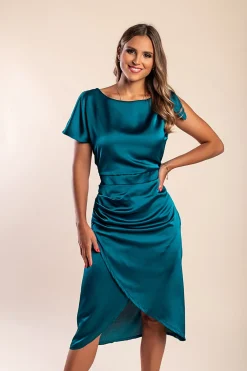Abito midi elegante con dettagli arricciati, menta