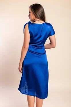 Abito midi elegante con dettagli increspati, blu royal