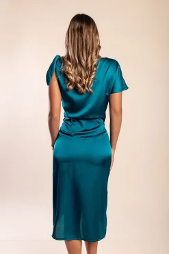 Abito midi elegante con dettagli arricciati, menta