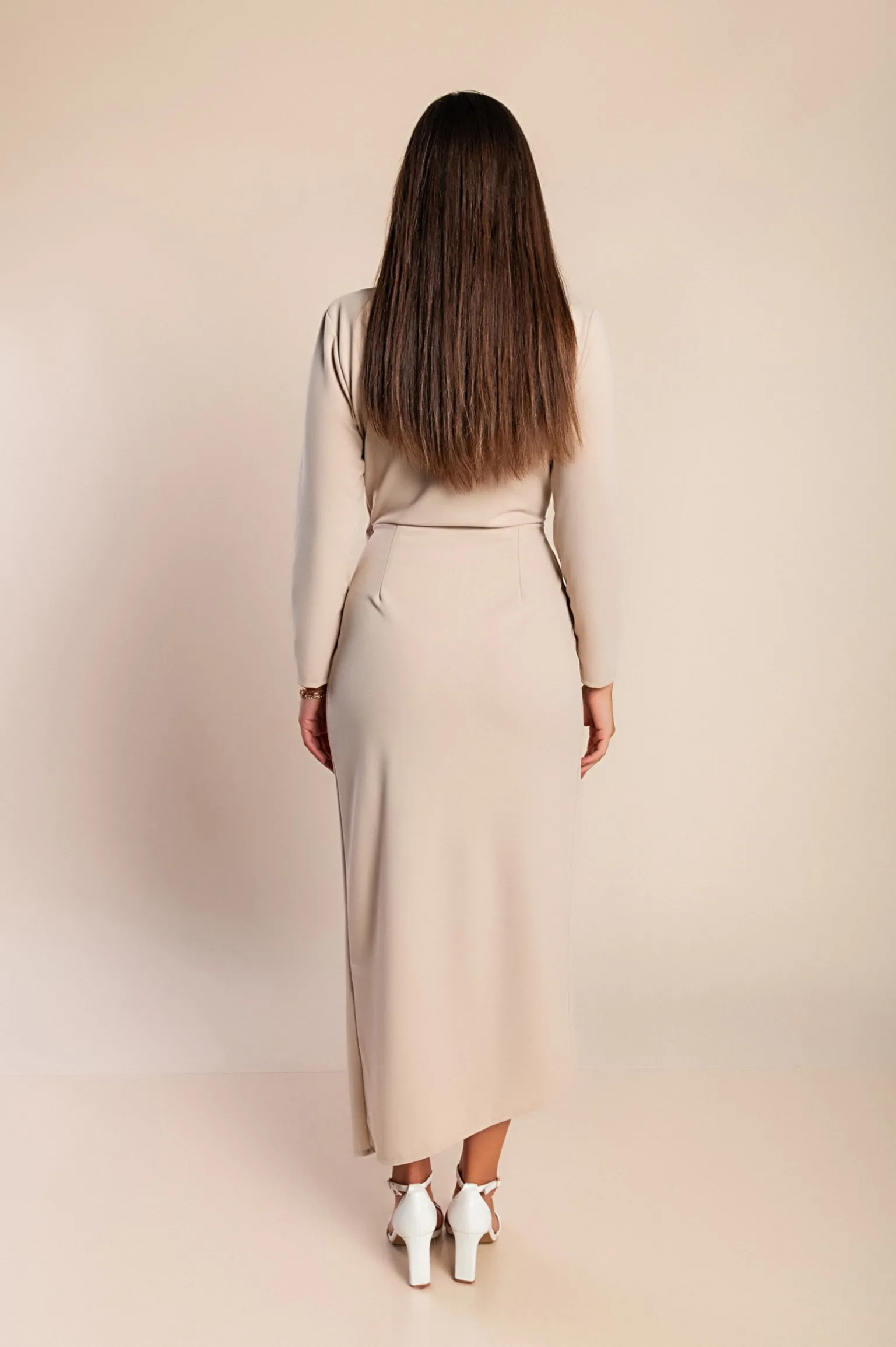 Abito midi elegante con maniche a 3/4 Brynlee, beige