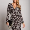Abito midi elegante con stampa Chicla, marrone