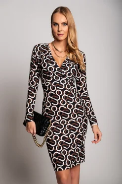 Abito midi elegante con stampa Chicla, marrone