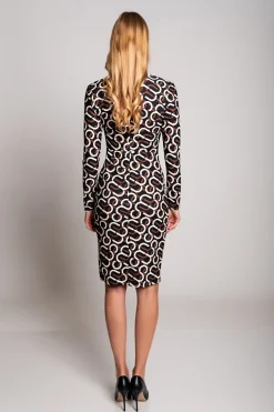 Abito midi elegante con stampa Chicla, marrone