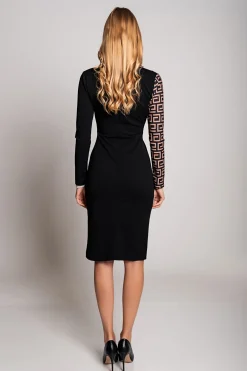 Abito midi elegante con stampa geometrica Melva, nero