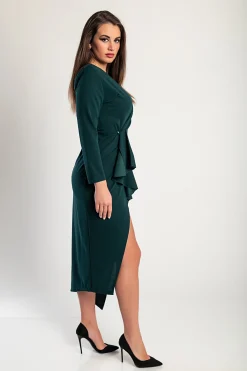 Abito midi elegante con volant e maniche a 3/4 Brynlee, verde scuro