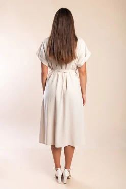 Abito midi in lino con bottoni, beige