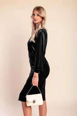 Abito midi in velluto sintetico, nero