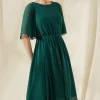 Abito midi lungo asimmetrico, verde scuro