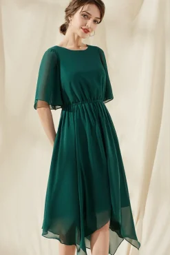 Abito midi lungo asimmetrico, verde scuro