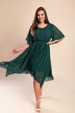 Abito midi lungo asimmetrico, verde scuro