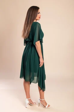 Abito midi lungo asimmetrico, verde scuro