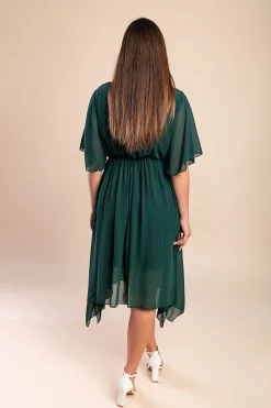 Abito midi lungo asimmetrico, verde scuro