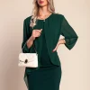 Abito midi scollo tondo, verde scuro