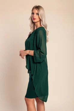 Abito midi scollo tondo, verde scuro