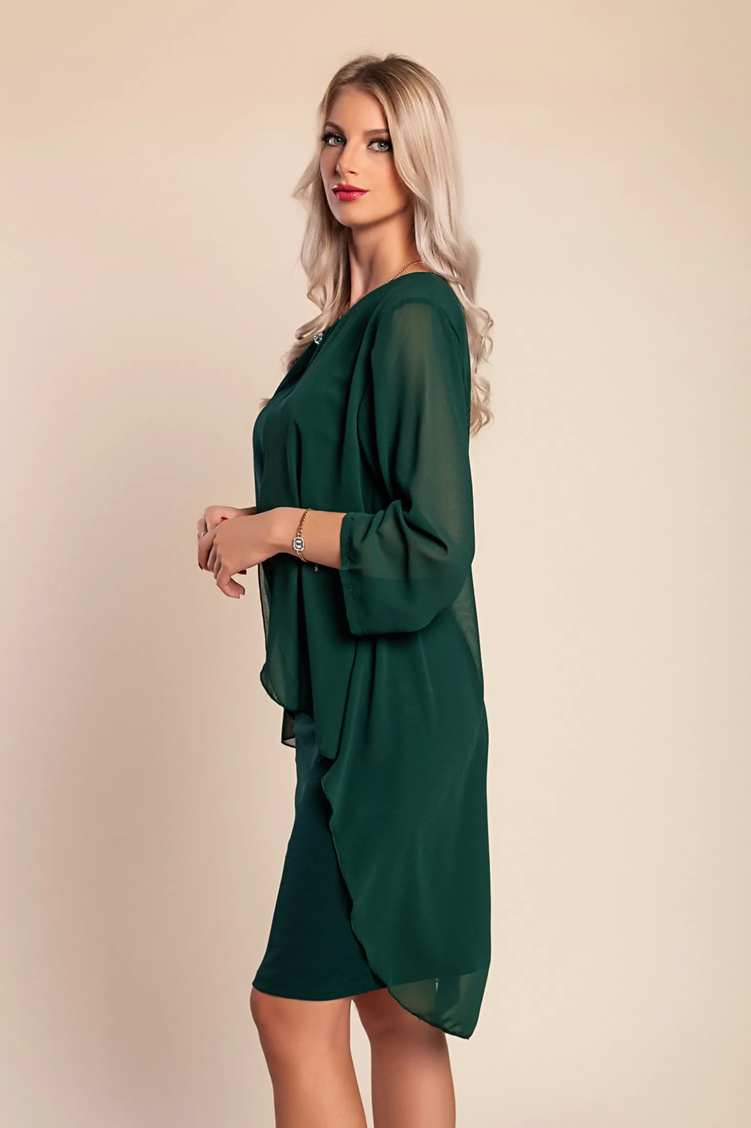 Abito midi scollo tondo, verde scuro