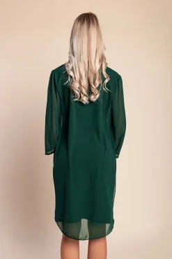 Abito midi scollo tondo, verde scuro