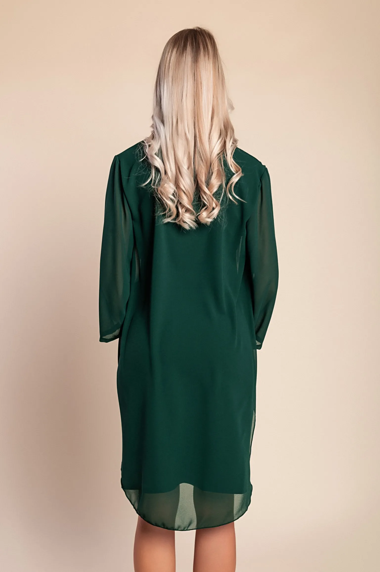 Abito midi scollo tondo, verde scuro
