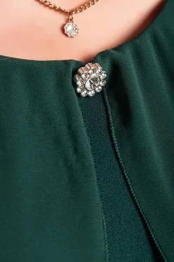 Abito midi scollo tondo, verde scuro