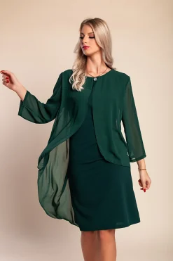 Abito midi scollo tondo, verde scuro