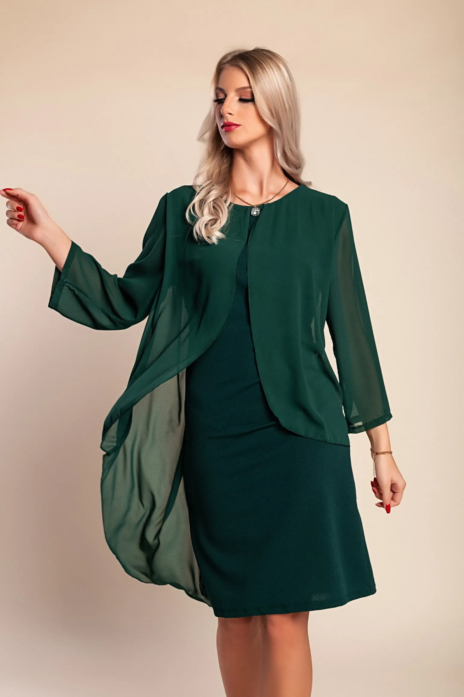 Abito midi scollo tondo, verde scuro